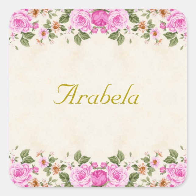 Sticker Carré Belles Fleurs Roses Personnalisées (Devant)