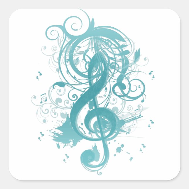 Sticker Carré Belles notes de musique cool avec des tourbillons (Devant)