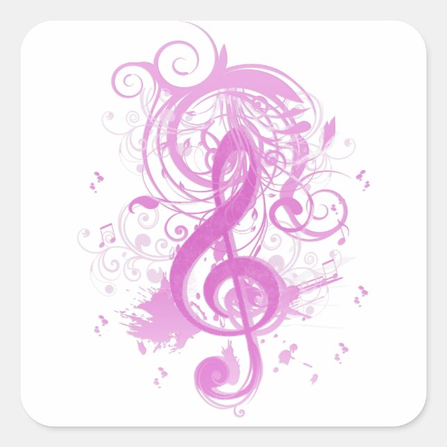 Sticker Carré Belles notes de musique cool avec des tourbillons (Devant)