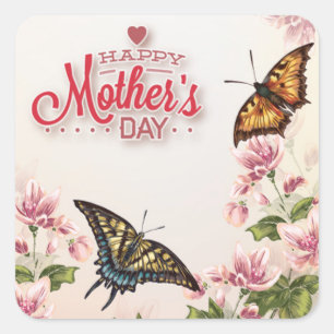 Sticker Carré Belles papillons Fête des mères florales