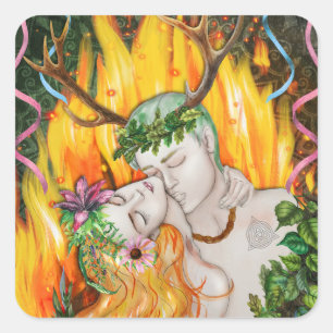 Sticker Carré Beltane God & Goddess Wiccan Sabbat