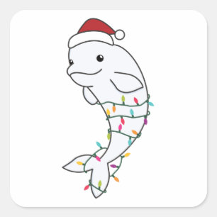 Sticker Carré Béluga Baleine Joyeux Noël Animaux d'hiver Balei