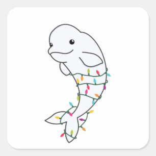 Sticker Carré Béluga Baleine Joyeux Noël Animaux d'hiver Baleine