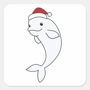 Sticker Carré Beluga Whale Merry Christmas Winter Animals Whales