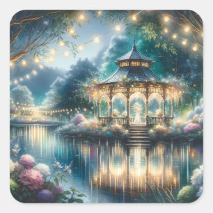 Sticker Carré Belvédère du jardin enchanté, reflet du crépuscule