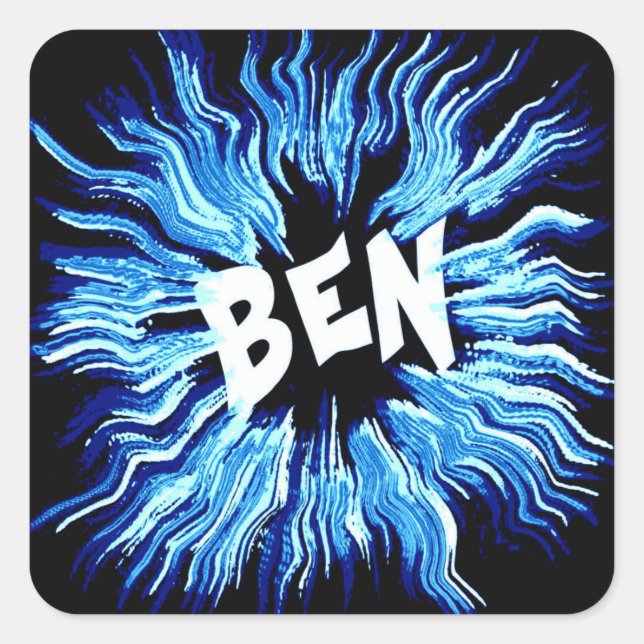 Sticker Carré Ben Name Star en bleu (Devant)
