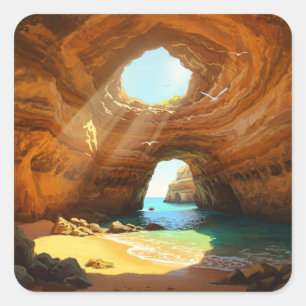 Sticker Carré Benagil Caves Algarve Portugal Carte postale