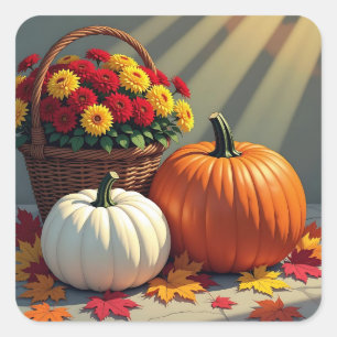 Sticker Carré Bénédiction de Thanksgiving   Citrouilles, maman, 