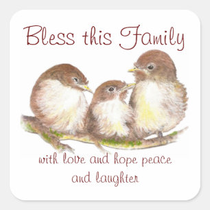 Sticker Carré Bénissez cette famille, Citation, Oiseaux de Bruan