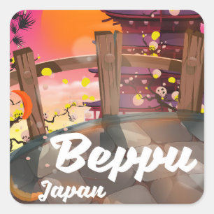 Sticker Carré Beppu affiche de voyage japonaise