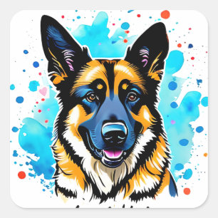Sticker Carré Berger allemand Splash