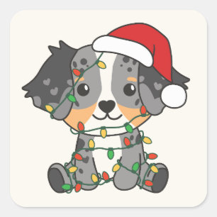 Sticker Carré Berger australien Animaux d'hiver de Noël