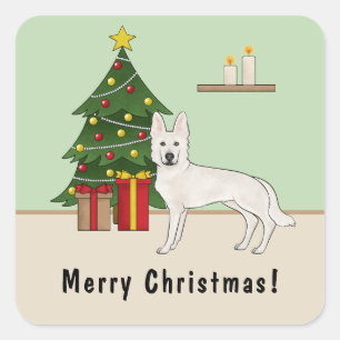 Sticker Carré Berger suisse blanc Arbre de Noël GSD blanc