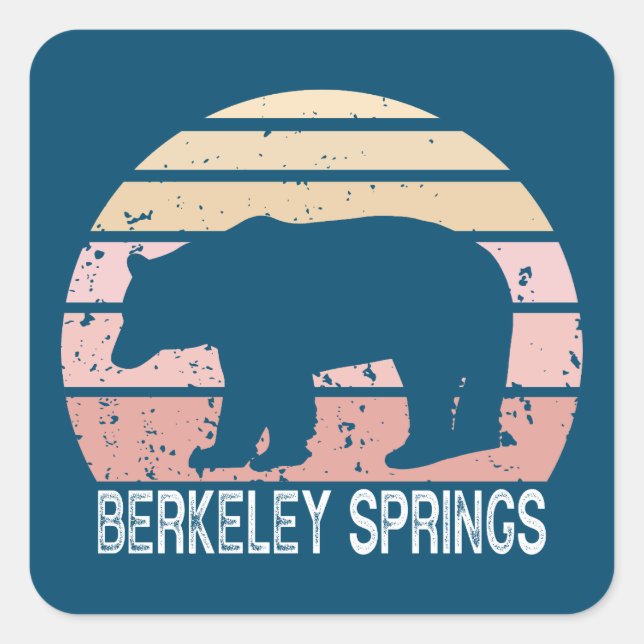 Sticker Carré Berkeley Springs West Virginia Retro Bear (Devant)