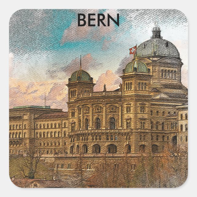 Sticker Carré Berne, Suisse Europe City View (Devant)