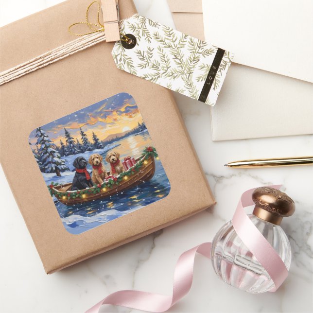 Sticker Carré Bernedoodle Christmas Boat Holiday (Cadeaux)