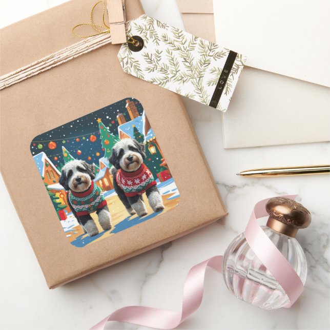 Sticker Carré Bernedoodle Dogs Christmas Snow Holiday (Cadeaux)