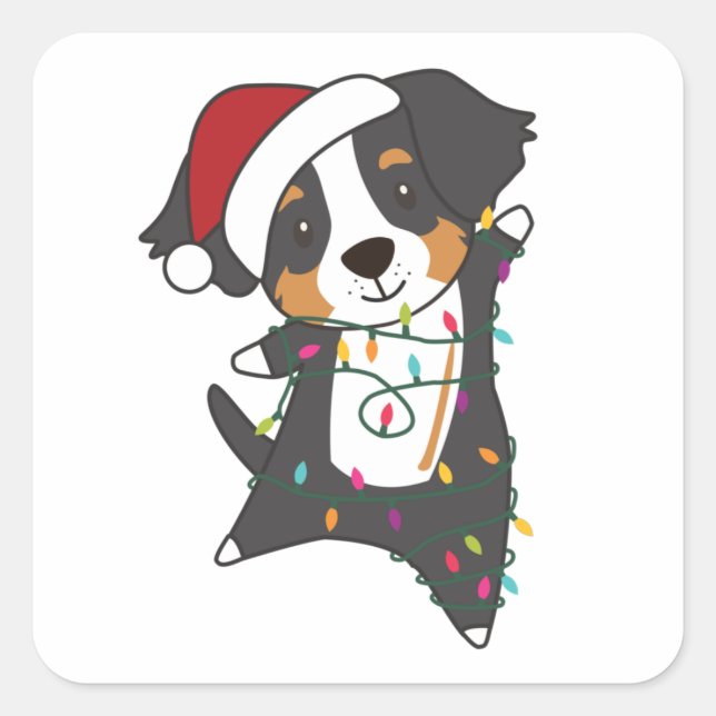 Sticker Carré Bernese Joyeux Noël Joyeux Chiens de Noël (Devant)