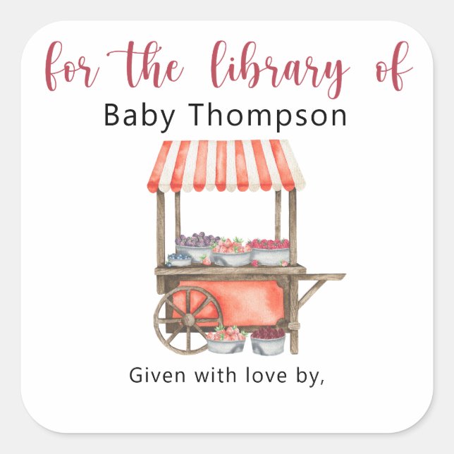 Sticker Carré Berries - Baby Shower bookplate, books for baby (Devant)