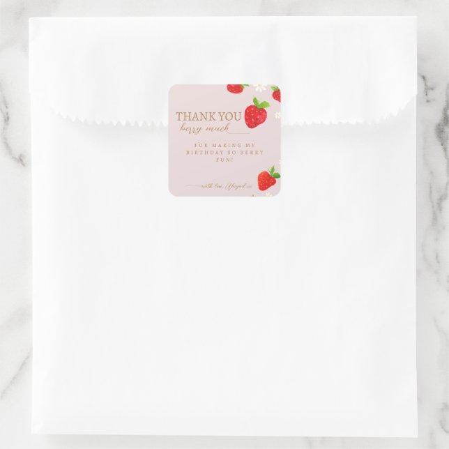 Sticker Carré Berry 1ère fraise Anniversaire Merci (Sac)