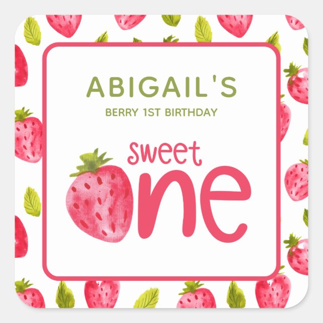 Sticker Carré Berry First Strawberry Anniversaire (Devant)