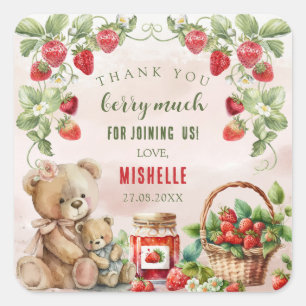 Sticker Carré Berry First Strawberry et Bear Anniversaire