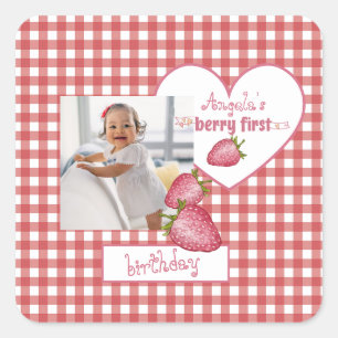 Sticker Carré Berry fraise Premier anniversaire