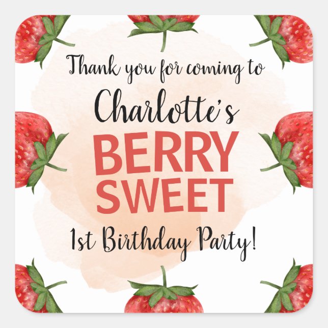 Sticker Carré Berry fraise Sweet 1er Merci d'anniversaire (Devant)