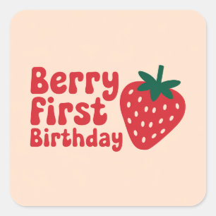 Sticker Carré Berry Premier Anniversaire - Cute à thème fraise