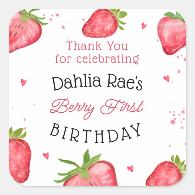 Sticker Carré Berry Premier anniversaire fraise (Devant)