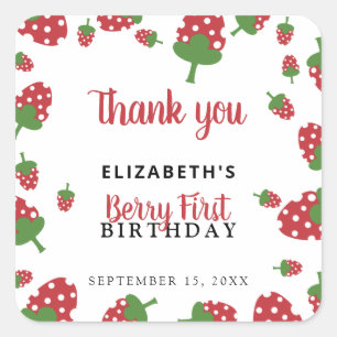 Sticker Carré Berry Premier anniversaire mignon Fille fraise sur