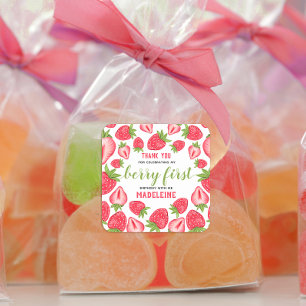 Sticker Carré Berry Premier anniversaire mignonne Merci fraise