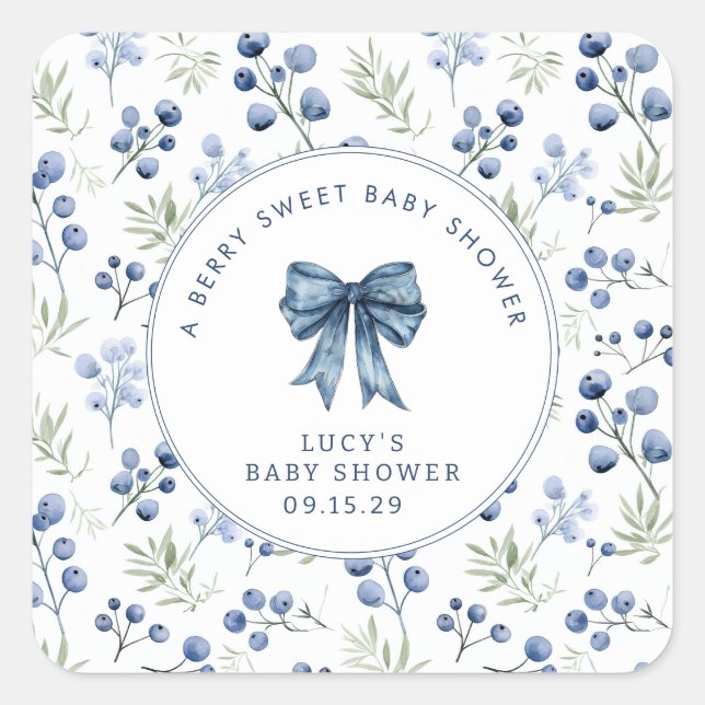 Sticker Carré Berry Sweet Baby shower Blueberry Bow (Devant)