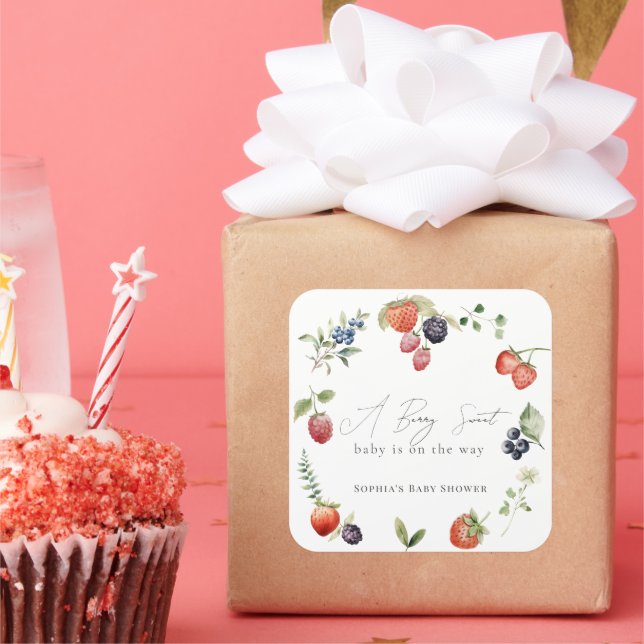Sticker Carré Berry Sweet Berries Baby shower fille (Fête)