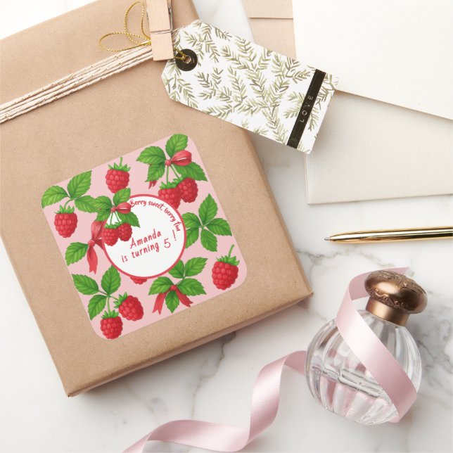 Sticker Carré Berry Sweet Raspberry Anniversaire de enfant Party (Cadeaux)
