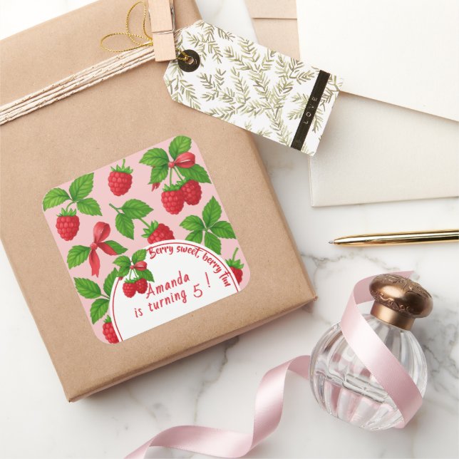 Sticker Carré Berry Sweet Raspberry Anniversaire de enfant Party (Cadeaux)