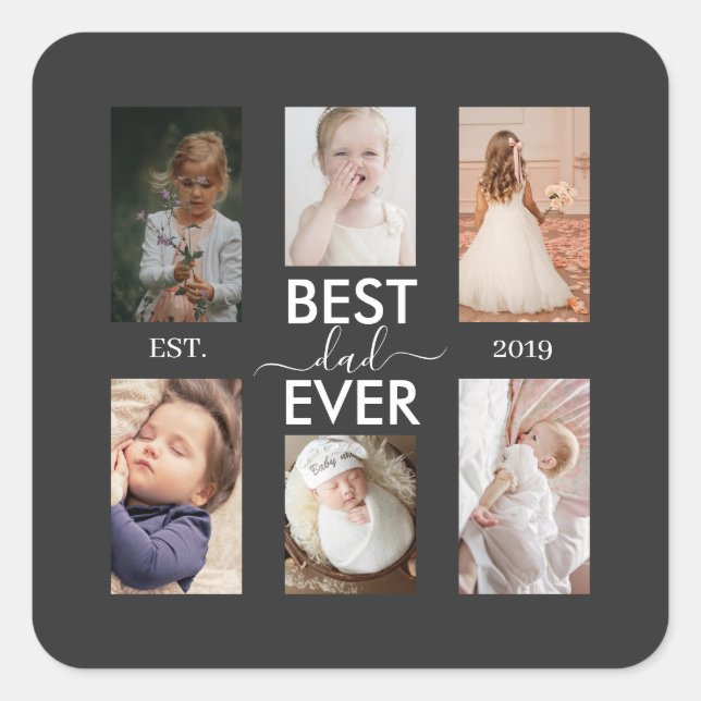 Sticker Carré Best Dad Ever Customizable year and images (Devant)