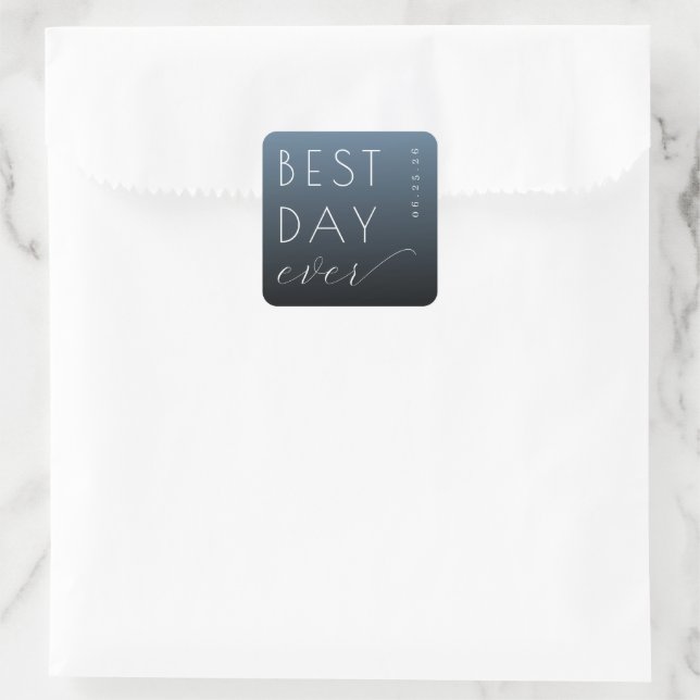 Sticker Carré Best Day Ever Celebration Blue Minimalist (Sac)