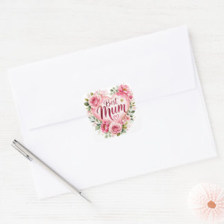 Sticker Carré Best Mum Aquarell Blumenherz Design