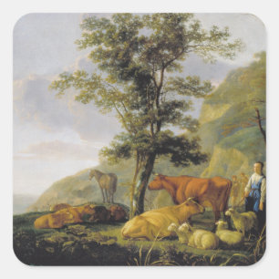 Sticker Carré Béton près d'une rivière Aelbert Cuyp