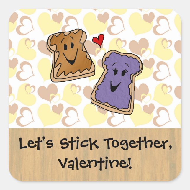 Sticker Carré Beurre d'arachide et gelée de Saint-Valentin (Devant)