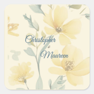 Sticker Carré Beurre pâle Jaune Doux Bleu Mariage Floral
