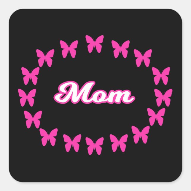Sticker Carré Beurre rose mignon avec le mot maman (Devant)