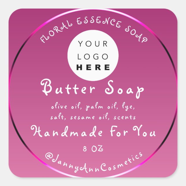 Sticker Carré Beurre Soap Cosmétique Logo fait main (Devant)