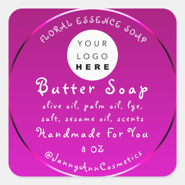 Sticker Carré Beurre Soap Cosmétique Logo fait main rose Fuchsia (Devant)