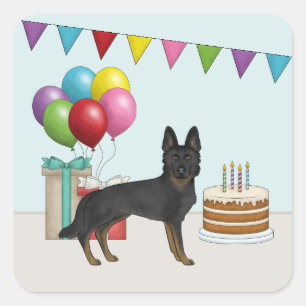 Sticker Carré Bi-Noir berger allemand coloré Anniversaire