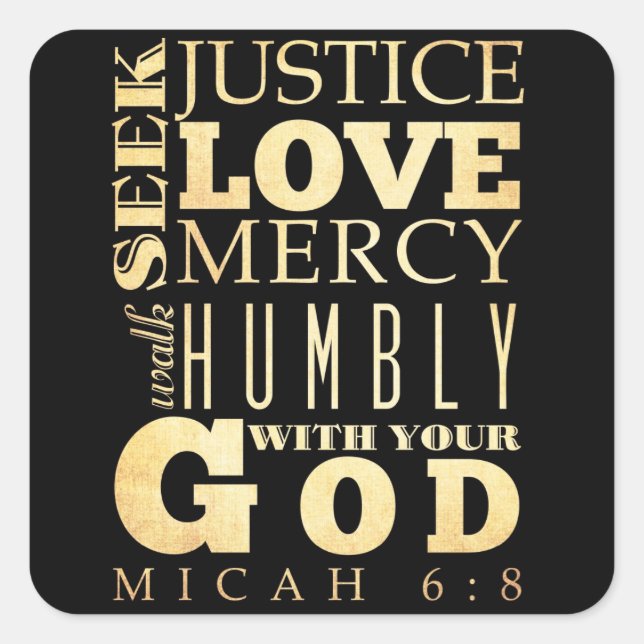 Sticker Carré Bible biblique chrétienne Verse - Micah 6:8 (Devant)