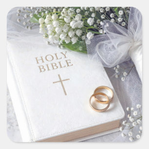 Sticker Carré Bible de mariage avec bouquet de muguet