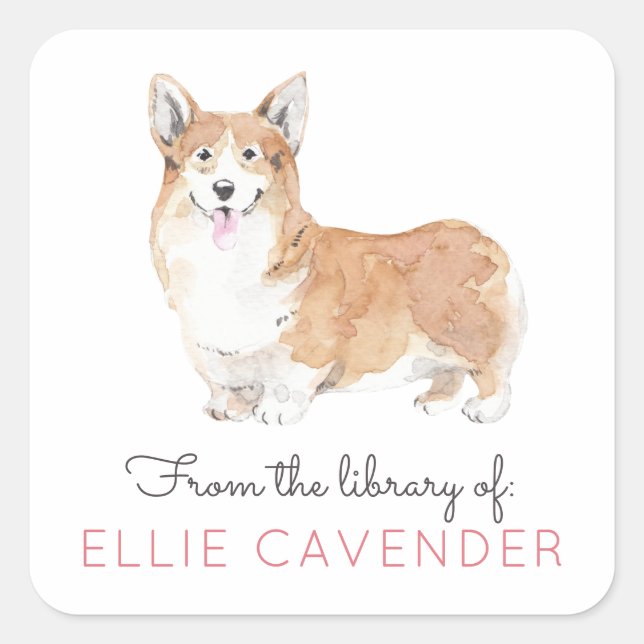 Sticker Carré Bibliothèque Corgi (Devant)