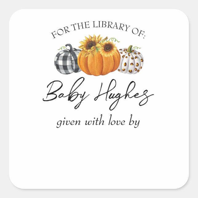Sticker Carré Bibliothèque de Baby showers Citrouille d'automne (Devant)